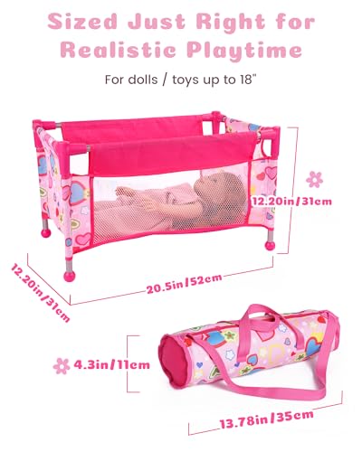 BABESIDE Baby Doll Crib for 18 Reborn DollsBaby Doll Bed with Storage Bag Reborn Babydolls Accessories for Age 3Doll Crib Playpen for Kids Age 3Pink - Image 5