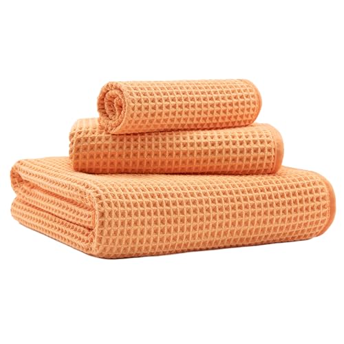 MICROFI Microfiber Waffle Bath Towels, 3 Pieces, Oversized, Soft, Absorbent, Fast Drying, Lint Free, Includes Bath, Face and Hand Towels 430 GSM - Image 1