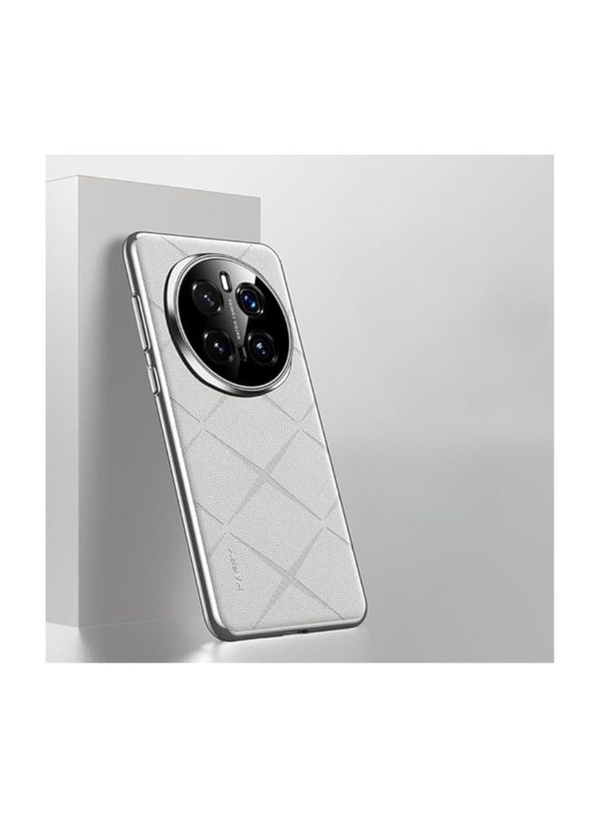 general Case Compatible with Honor Magic 7 Pro 5G Case, Luxury Plain Leather Electroplated Frame Anti-Fingerprint Anti-fall Camera Lens Protection Shockproof Cover