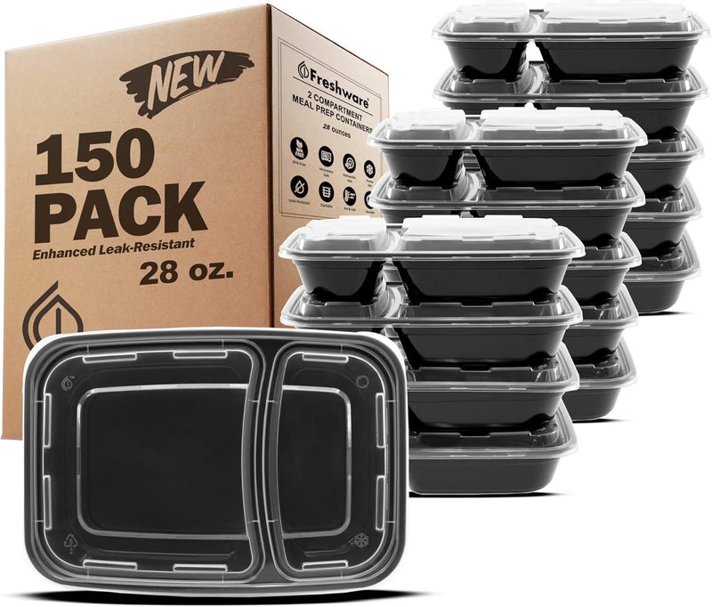 Freshware Meal Prep Containers 150 Pack 2 Compartment with Lids Food Storage Containers Bento Box BPA Free Stackable MicrowaveDishwasherFreezer Safe 32 oz - Image 1