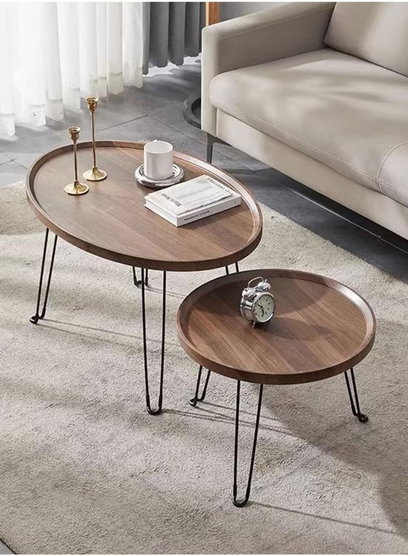 DubaiGallery طقم طاولات قهوة مكون من 2 طاولة قابلة للتكديس بسطح MDF طاولة جانبية مستديرة مجموعة طاولات صغيرة طراز صناعي للطاولة الجانبية المستديرة لغرفة المعيشة، الشرفة - Image 1