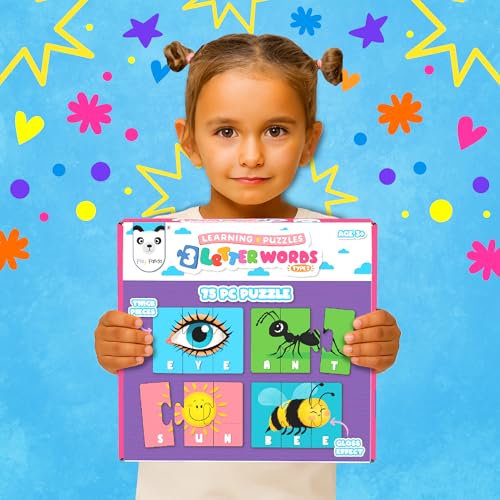 Play Panda Learning Puzzle 3 Letter Words, Type 2-75 Piece Spelling Puzzle Set with Spelling Guide, Word Puzzle Game for Kids, Letter Recognition and Early Reading Puzzle Game for Boys and Girls - Image 5