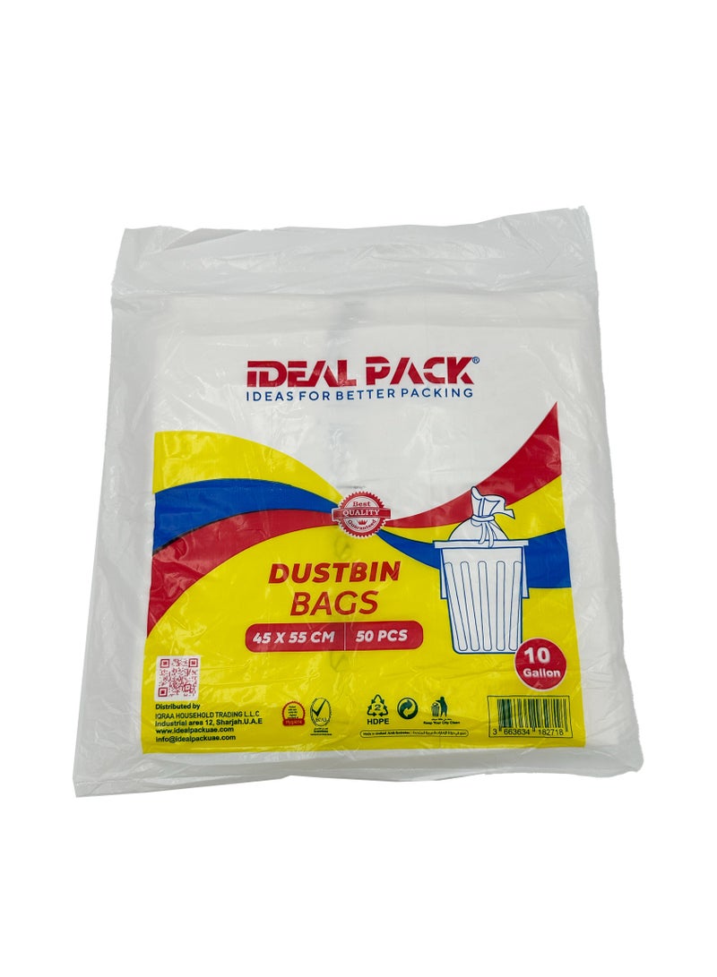 Ideal Pack White Dust Bin Bags – 10 Gallon | 45 x 55 cm | 50 Pieces - Image 1