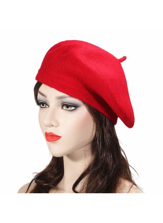 ZLYC Wool Beret Hat Classic Solid Color French Beret for Women Red - Image 2