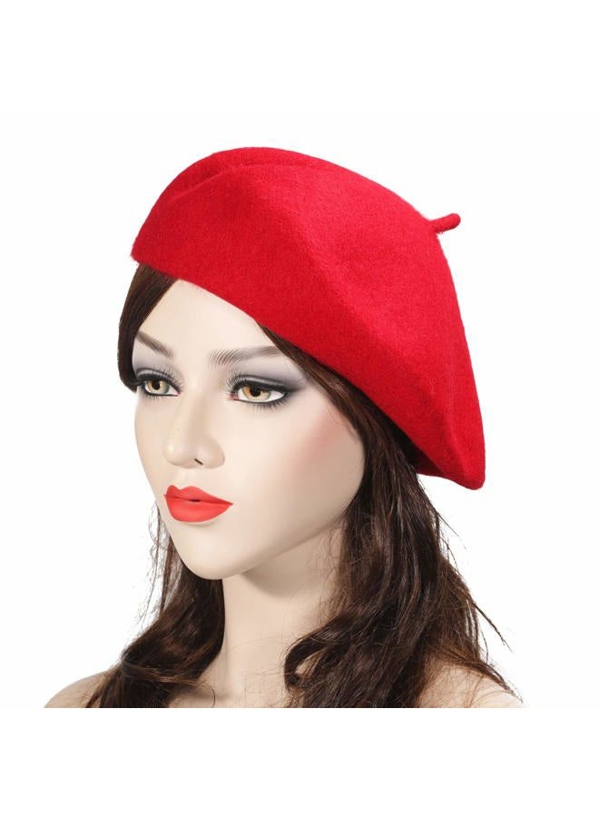ZLYC Wool Beret Hat Classic Solid Color French Beret for Women Red - Image 3
