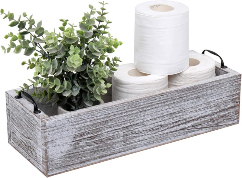 Bathroom Decor Box Toilet Paper Holder Wood Toilet Tank Box Office Table Organizer,Farmhouse Kitchen Utensil Wood Box for Toilet Tank Tray with Handles