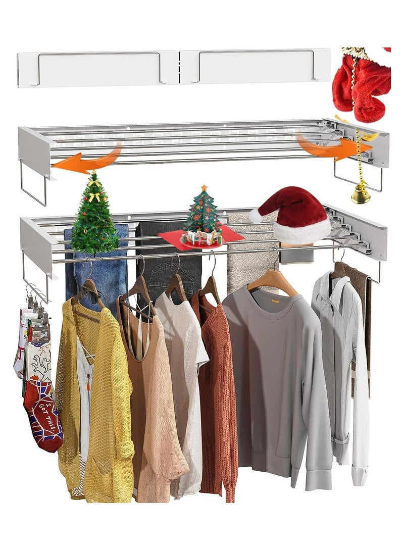 دراي الفولاذ المقاوم للصدأ طوي الحائط الغسيل تجفيف الرف لغرفة الغسيل (أبيض ، 40 بوصة) - Image 1