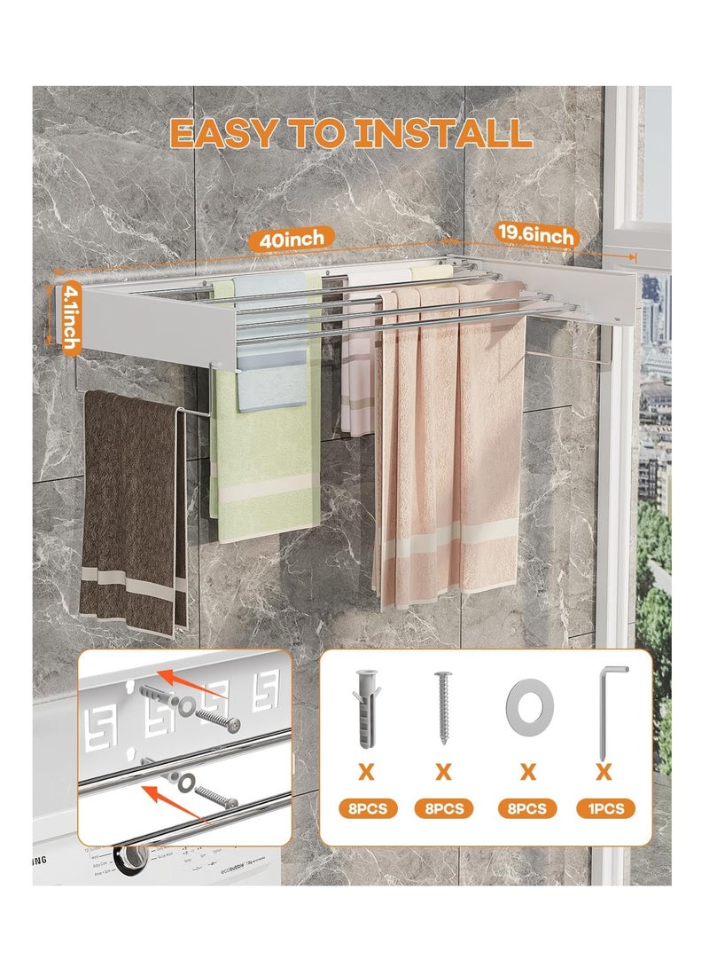 دراي الفولاذ المقاوم للصدأ طوي الحائط الغسيل تجفيف الرف لغرفة الغسيل (أبيض ، 40 بوصة) - Image 5