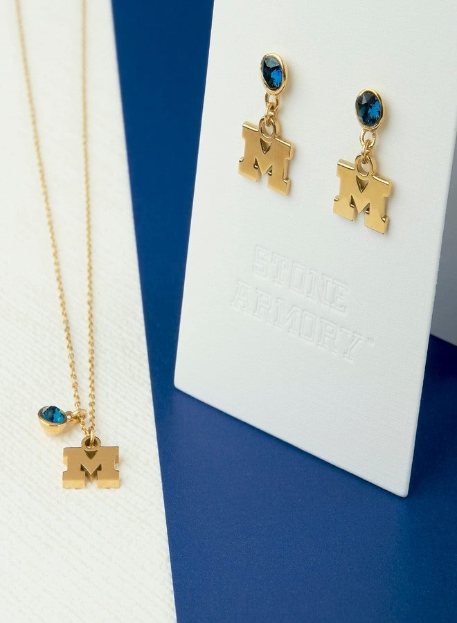 Stone Armory University of Michigan Jewelry Gift Set - Gold Plated Block M Earrings and Crystal Charm Necklace Set - 18K Gold Plated Jewelry for Women - Michigan Memorabilia and Wolverine Gifts for Women - Image 5