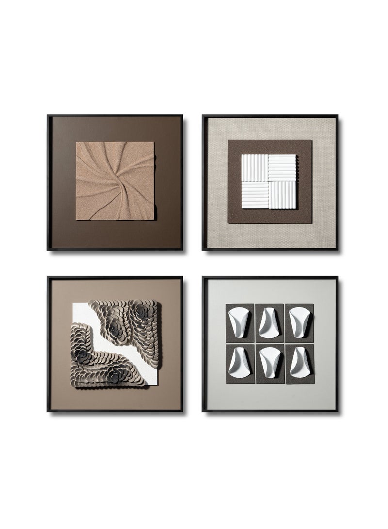 50x50cm 3D Abstract Art Wall Decor | Nordic Minimalist Framed Sculptural Panels | Modern Textured Home Art Set of 4 - Image 1