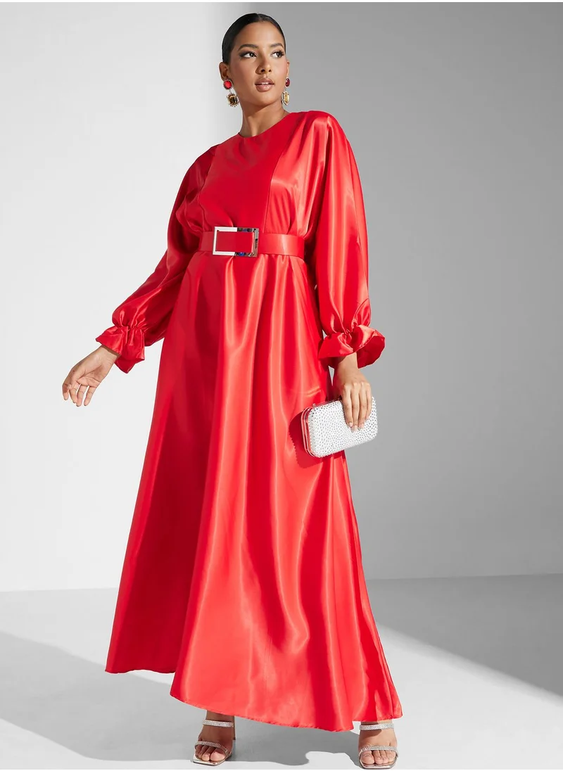 Khizana Satin Belted Dress