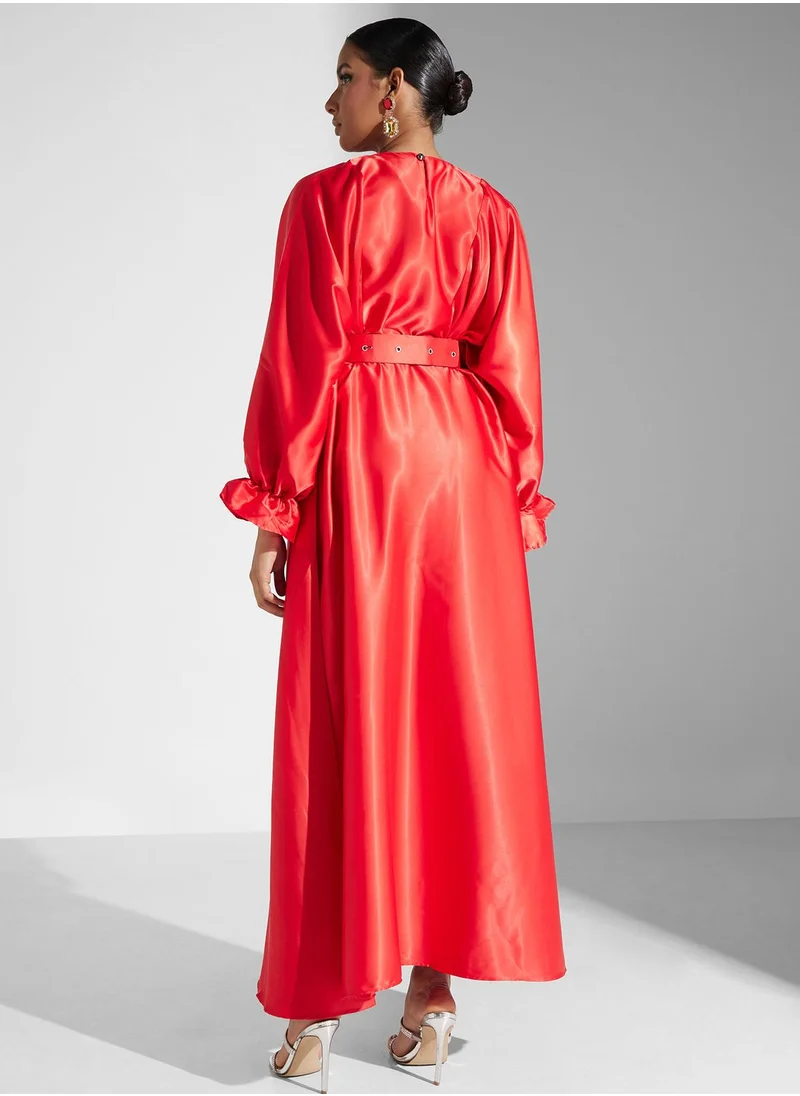 Khizana Satin Belted Dress