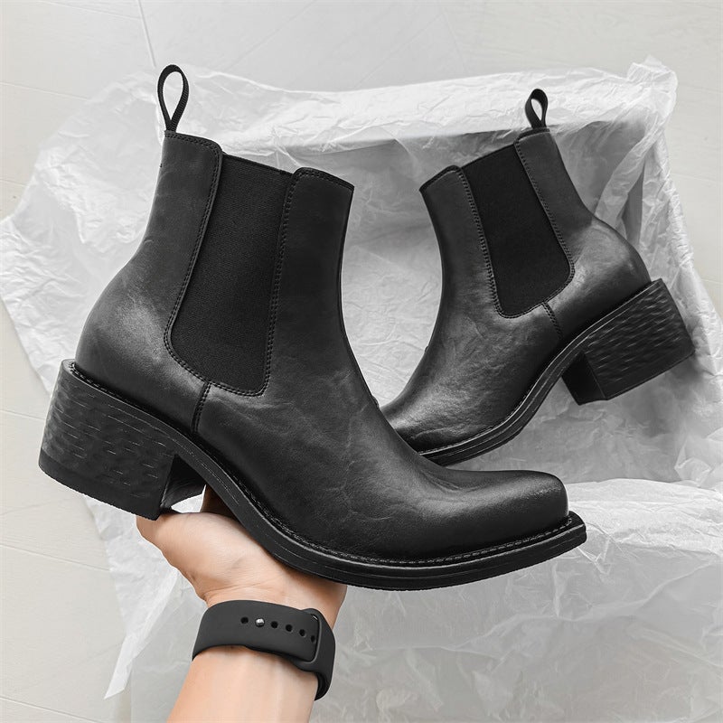 Autumn 2024 Couple Pointed Wizard Boots Ankle Chelsea Boots Retro Thick Sole Heightened Martin Boots 66627-J - Image 2