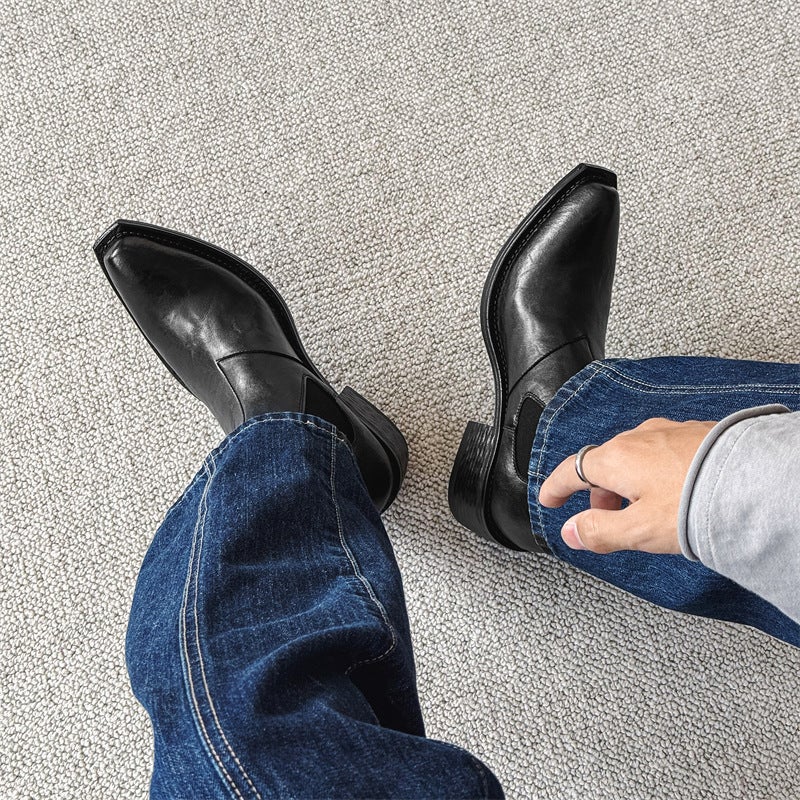 Autumn 2024 Couple Pointed Wizard Boots Ankle Chelsea Boots Retro Thick Sole Heightened Martin Boots 66627-J - Image 3