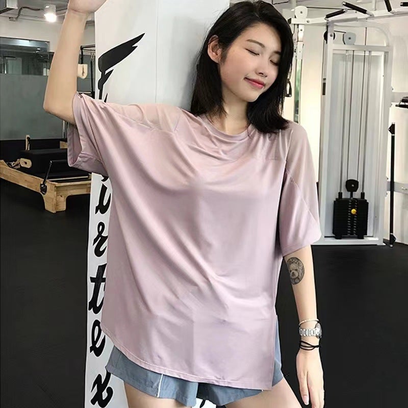 Generic Quick Dry Yoga Tee Oversize Womens Fitness Top 887 Lotus Root Starch Short-sleeved Top 