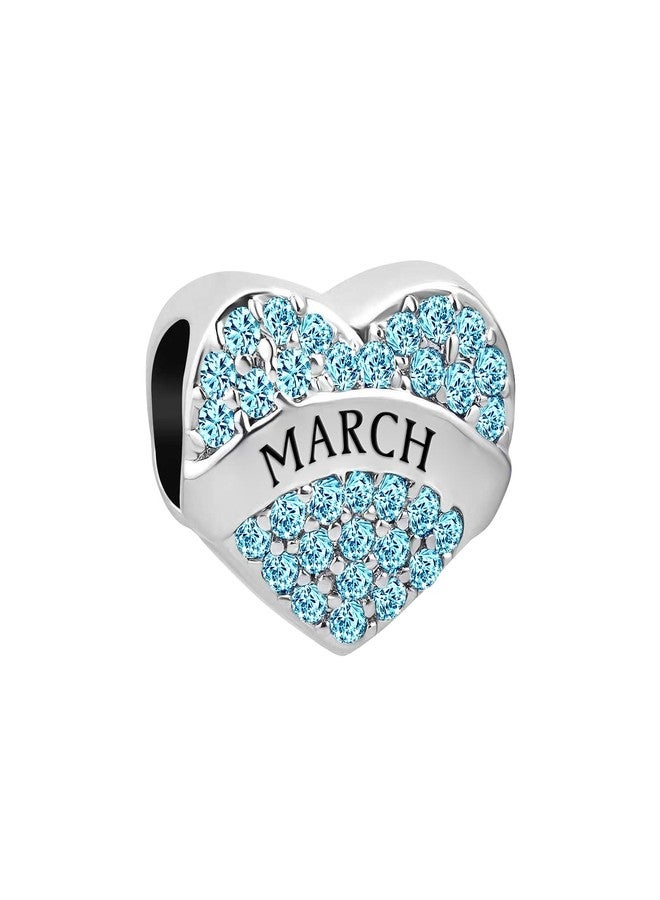 MiiFort Sparkling March Blue Cubic Zirconia Birthstones Love Heart Charm fits Pandora Charms Bracelets Birthday Mar - Image 2