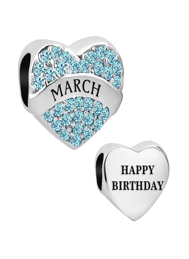 MiiFort Sparkling March Blue Cubic Zirconia Birthstones Love Heart Charm fits Pandora Charms Bracelets Birthday Mar - Image 1