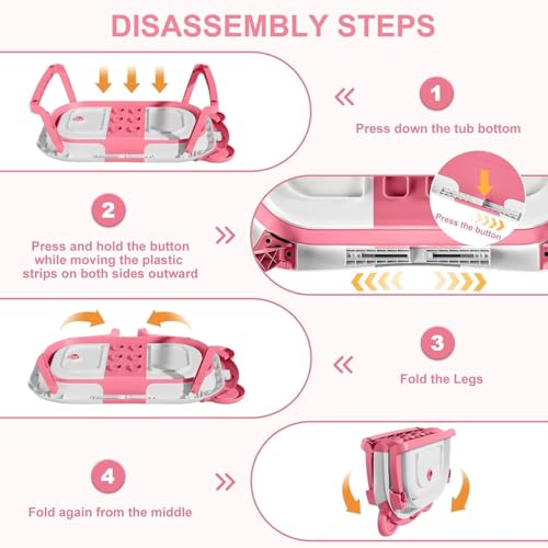 TPN Collapsible Baby Bathtub, Baby Bath Tub with Soft Cushion & Real-Time Thermometer, Baby Bathtub Infant to Toddler Tub (0-36 Months), Portable Travel Baby Tubs for Newborns (Pink) - Image 5