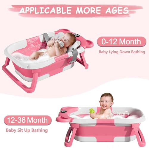 TPN Collapsible Baby Bathtub, Baby Bath Tub with Soft Cushion & Real-Time Thermometer, Baby Bathtub Infant to Toddler Tub (0-36 Months), Portable Travel Baby Tubs for Newborns (Pink) - Image 4