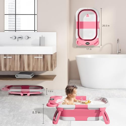 TPN Collapsible Baby Bathtub, Baby Bath Tub with Soft Cushion & Real-Time Thermometer, Baby Bathtub Infant to Toddler Tub (0-36 Months), Portable Travel Baby Tubs for Newborns (Pink) - Image 3