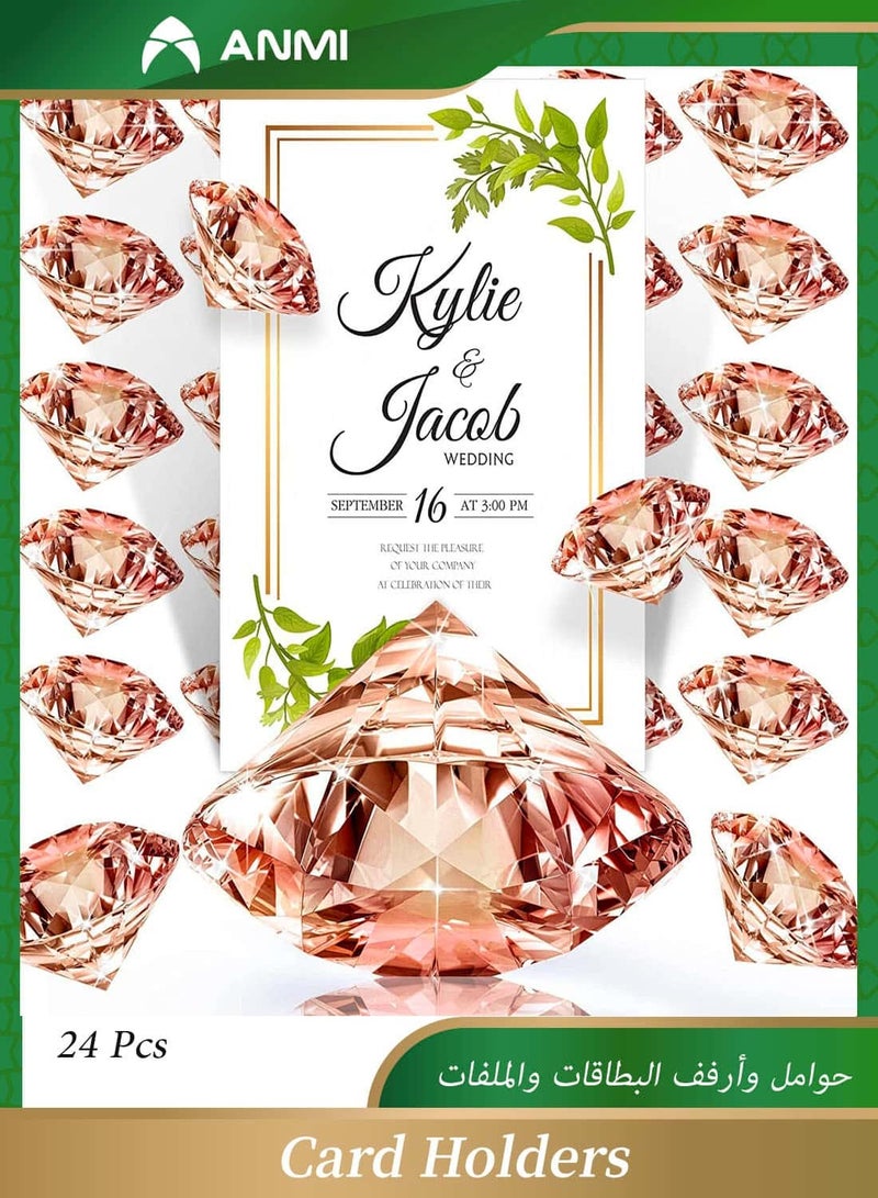 Anmi 24 Pieces Diamond Place Card Holders Wedding Table Number Holder Acrylic Crystal Table Card Stands Clear Tabletop Card Stands for Weddings Baby Shower Table Card Decoration (Rose Gold) - Image 1