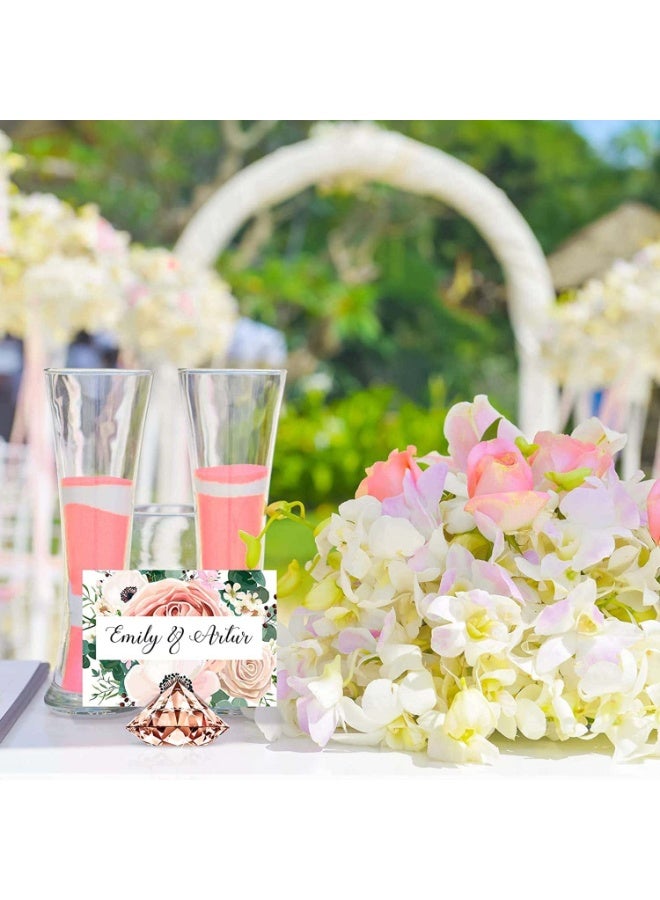 Anmi 24 Pieces Diamond Place Card Holders Wedding Table Number Holder Acrylic Crystal Table Card Stands Clear Tabletop Card Stands for Weddings Baby Shower Table Card Decoration (Rose Gold) - Image 4