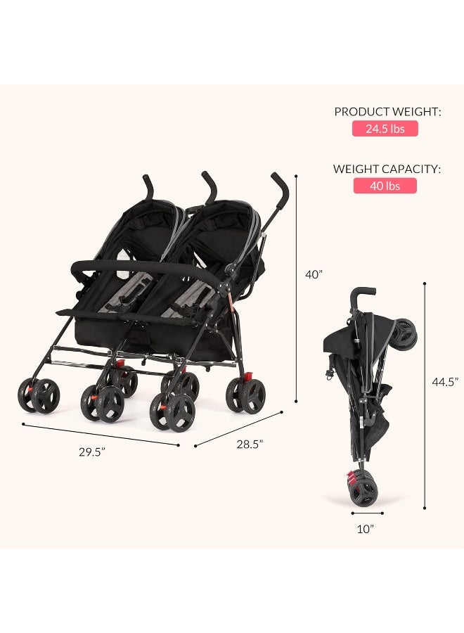 Dream On Me Volgo Twin Umbrella Stroller in Black - Image 3