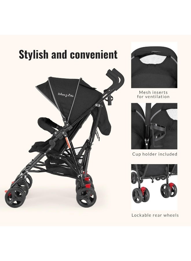Dream On Me Volgo Twin Umbrella Stroller in Black - Image 5