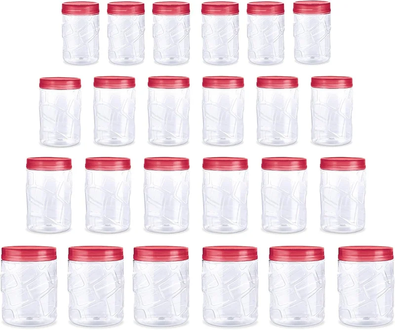 Milton Milton Vitro Plastic Pet Storage Jar and Container, Set of 24 (6 pcs x 270 ml Each, 6 pcs x 665 ml Each, 6 pcs x 1.24 Ltrs Each, 6 pcs x 1.85 Ltrs Each), Red Wine | Food Grade | Air Tight | BPA Free