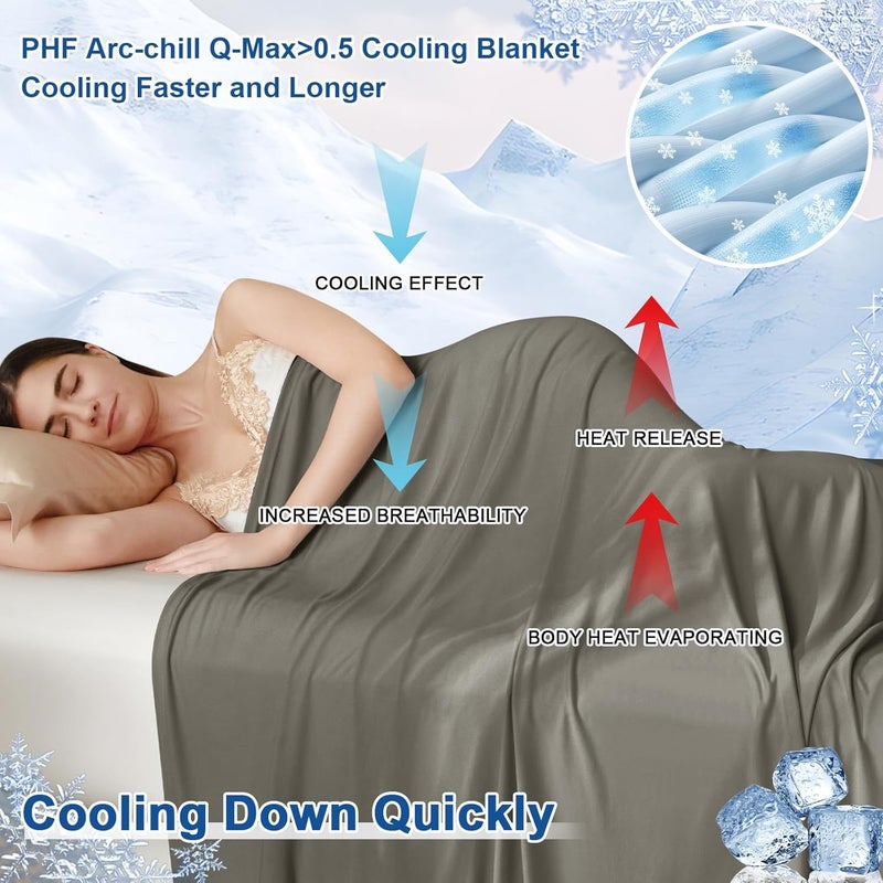 PHF Reversible Double Cooling Blanket Twin Size,Soft Arc-Chill Q-Max>0.5 Thin Summer Throw for Hot Sleeper,Breathable Lightweight Portable Silky Single Layer for Home Office Travel Car,Charcoal - Image 2