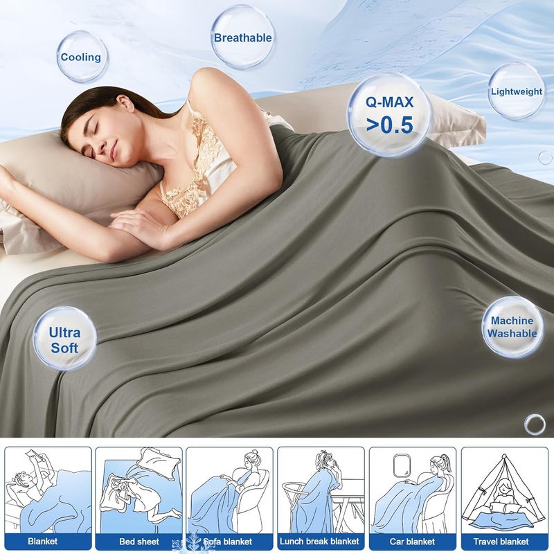 PHF Reversible Double Cooling Blanket Twin Size,Soft Arc-Chill Q-Max>0.5 Thin Summer Throw for Hot Sleeper,Breathable Lightweight Portable Silky Single Layer for Home Office Travel Car,Charcoal - Image 3