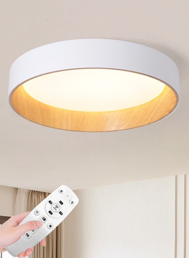 YATAI LIGHTING Modern Round LED Ceiling Light, 36W Flush Mount Fixture with Remote, 3-Color Dimmable (3000K-6000K), White & Wood Finish, 45cm Minimalist Lighting for Bedroom, Dining, Hallway - Image 1