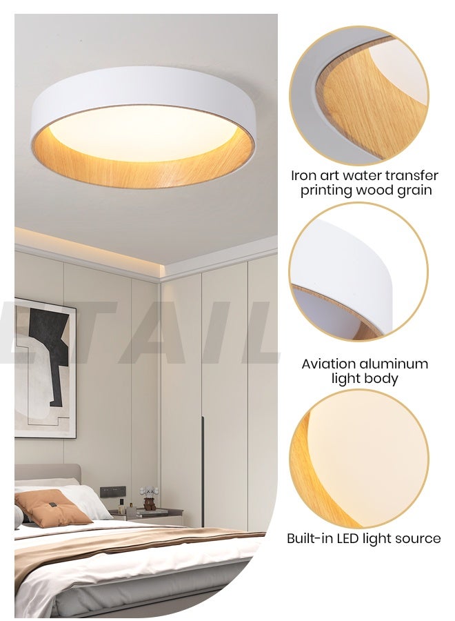 YATAI LIGHTING Modern Round LED Ceiling Light, 36W Flush Mount Fixture with Remote, 3-Color Dimmable (3000K-6000K), White & Wood Finish, 45cm Minimalist Lighting for Bedroom, Dining, Hallway - Image 4