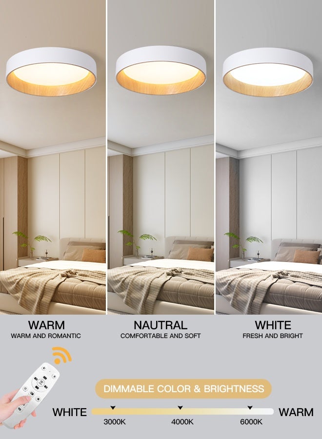 YATAI LIGHTING Modern Round LED Ceiling Light, 36W Flush Mount Fixture with Remote, 3-Color Dimmable (3000K-6000K), White & Wood Finish, 45cm Minimalist Lighting for Bedroom, Dining, Hallway - Image 2