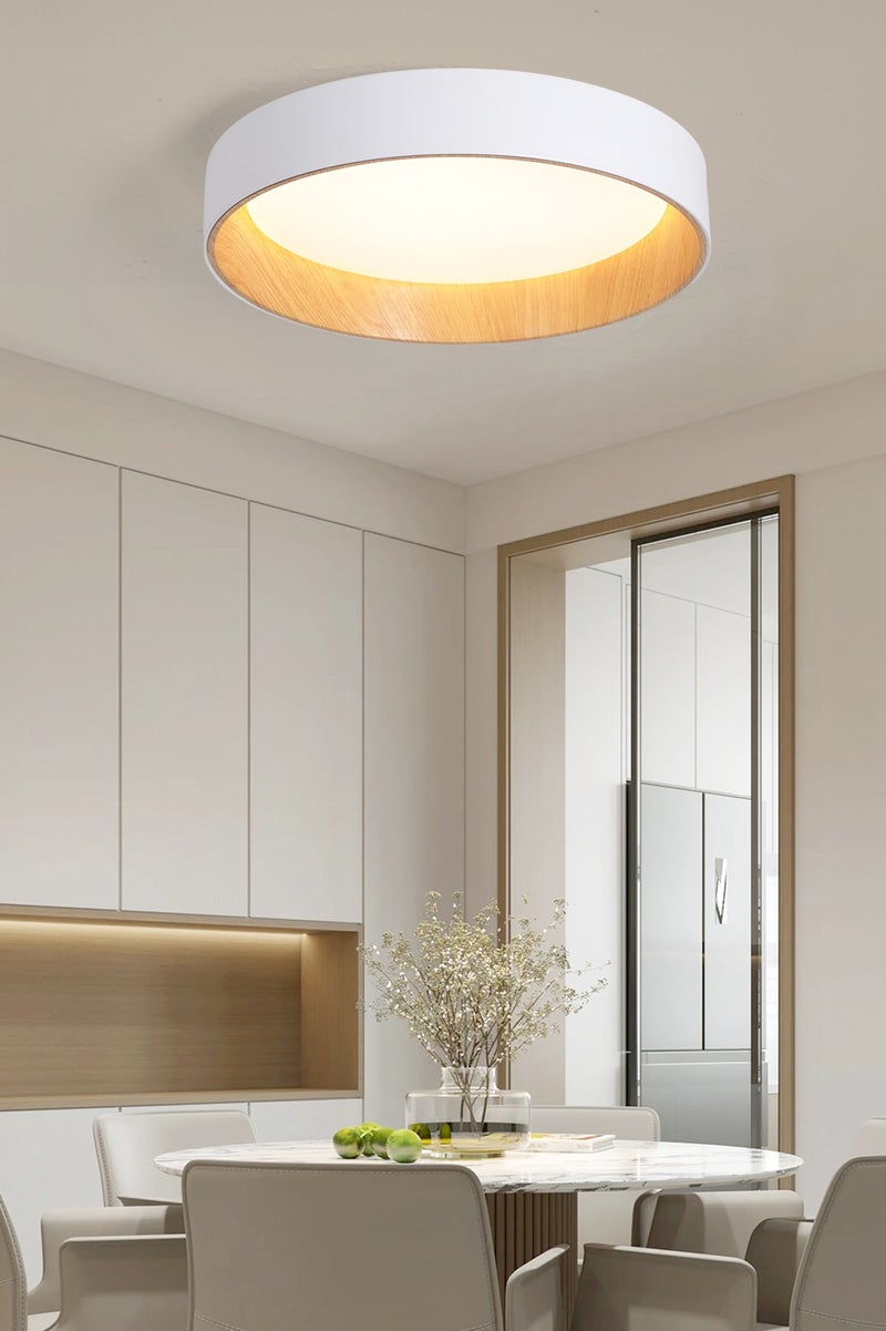 YATAI LIGHTING Modern Round LED Ceiling Light, 36W Flush Mount Fixture with Remote, 3-Color Dimmable (3000K-6000K), White & Wood Finish, 45cm Minimalist Lighting for Bedroom, Dining, Hallway - Image 5