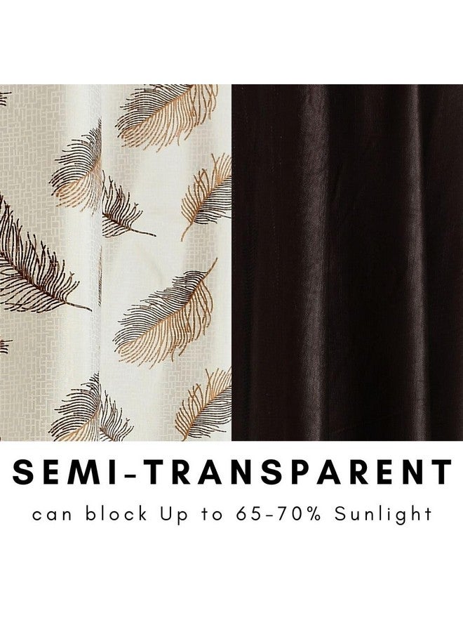 DEVSANG Polyester Eyelet Printed And Solid Set Of 4 (2 Print And 2 Solid) Window Door Semi Sheer Curtains (Brown, 7 Feet) - Image 3