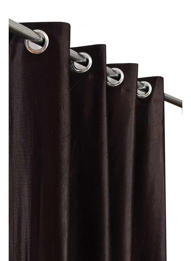 DEVSANG Polyester Eyelet Printed And Solid Set Of 4 (2 Print And 2 Solid) Window Door Semi Sheer Curtains (Brown, 7 Feet) - Image 4