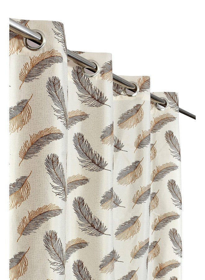 DEVSANG Polyester Eyelet Printed And Solid Set Of 4 (2 Print And 2 Solid) Window Door Semi Sheer Curtains (Brown, 7 Feet) - Image 2