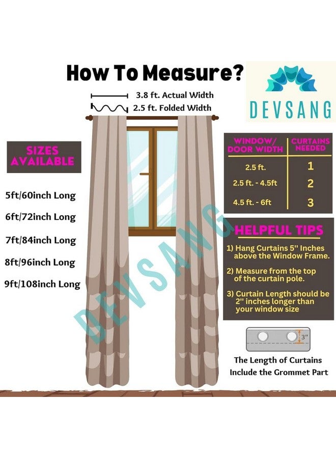 DEVSANG Polyester Eyelet Printed And Solid Set Of 4 (2 Print And 2 Solid) Window Door Semi Sheer Curtains (Brown, 7 Feet) - Image 5