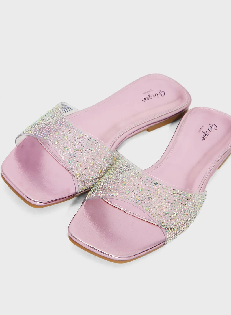 Ginger Embellished Clear Strap Sandals