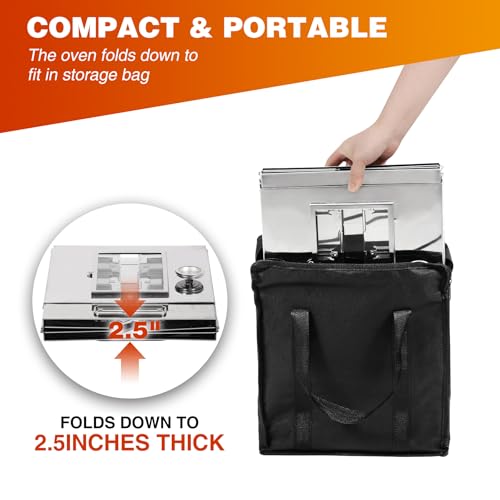 Lineslife Foldable Camping Oven with 2 Tier Grill, Portable 304 Stainless Steel Camping Stove with Thermometer for Use with Propane Stove and Wood Camping Stoves, Outdoor Cooking, Picnic - Image 4
