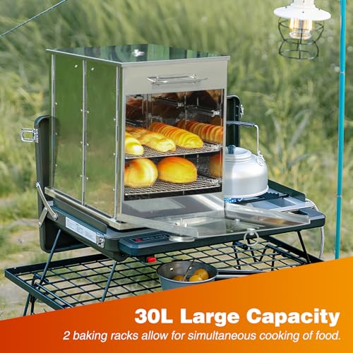 Lineslife Foldable Camping Oven with 2 Tier Grill, Portable 304 Stainless Steel Camping Stove with Thermometer for Use with Propane Stove and Wood Camping Stoves, Outdoor Cooking, Picnic - Image 2