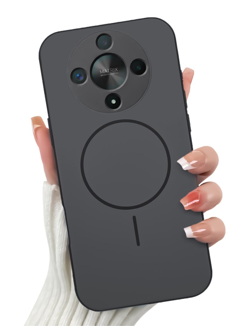 جراب حماية هجين من الأكريليك لهاتف Honor X9B - ظهر صلب شفاف مع حافة سيليكون وتصميم حلقة عصري - أسود