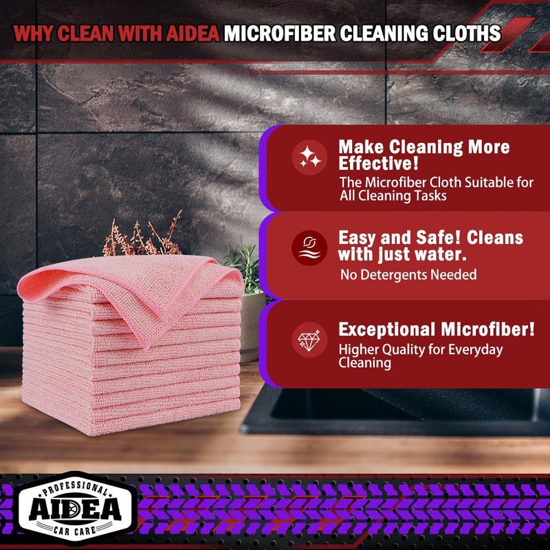 AIDEA Microfiber Cleaning Cloth Pink 10PK, Microfiber Towels for Cars, Premium Car Cloths, Dusting Cloth Lint Free Cleaning Rags for SUVs, House, Kitchen, Window, Workshops,12Ã—12" - Image 2