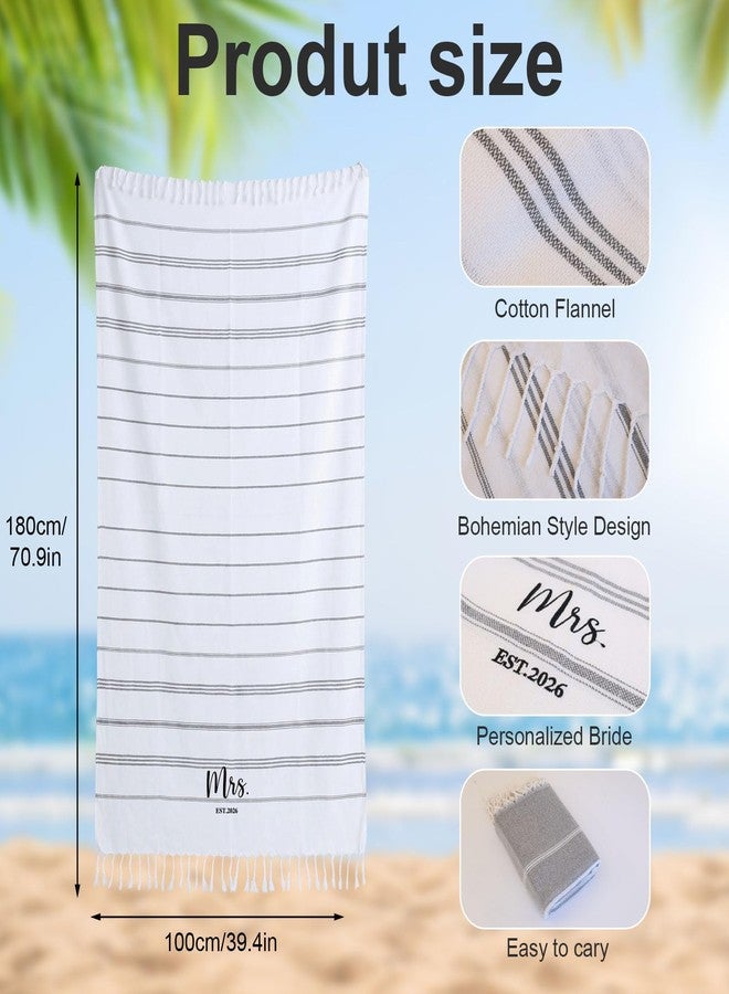 Physkoa 2Pcs Mr and Mrs Beach Towel, Honeymoon Bride and Groom Towel for Beach, Wedding for Newlywed Couple His and Her, Quick Dry Soft Turkish Beach Favors with Tassels, 71x39 Inch (Grey, White) - Image 5