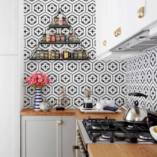 Naphite Black and White Peel and Stick Wallpaper Boho Geometric 17.3inW 78.7inL Black Modern Self Adhesive Removable Wallpaper for Bathroom Kitchen Backsplash Waterproof Contact Paper for Cabinets - Image 4