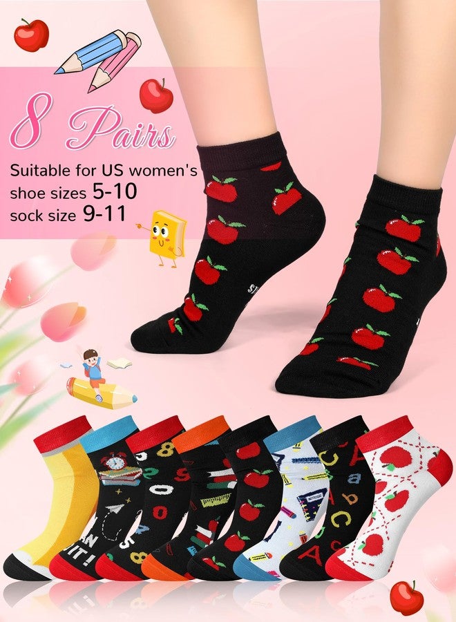Sintege 8 Pairs Novelty Teacher Socks for Women Funny Christmas Teacher Appreciation Gifts Apple and Pencil Ankle Socks for Xmas Party Supplies - Image 2