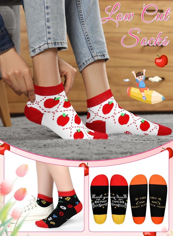 Sintege 8 Pairs Novelty Teacher Socks for Women Funny Christmas Teacher Appreciation Gifts Apple and Pencil Ankle Socks for Xmas Party Supplies - Image 5