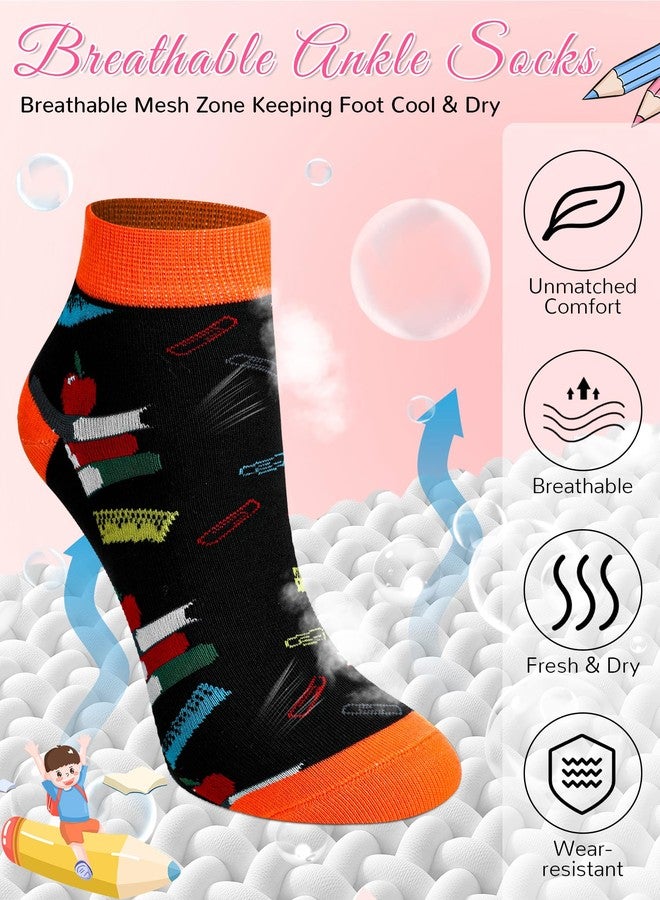 Sintege 8 Pairs Novelty Teacher Socks for Women Funny Christmas Teacher Appreciation Gifts Apple and Pencil Ankle Socks for Xmas Party Supplies - Image 3