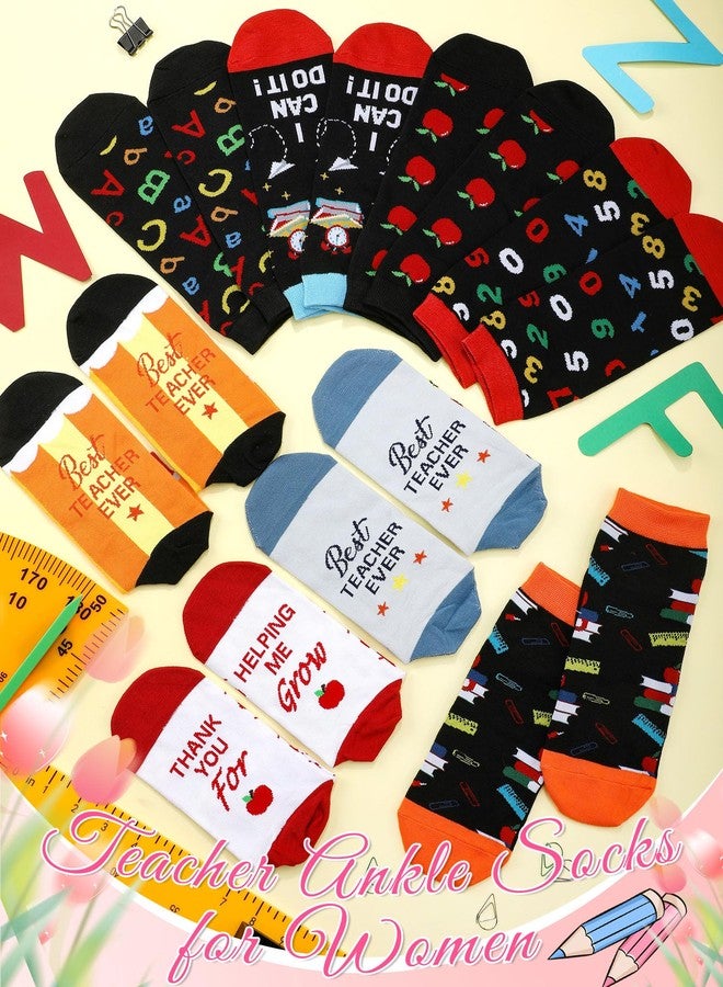 Sintege 8 Pairs Novelty Teacher Socks for Women Funny Christmas Teacher Appreciation Gifts Apple and Pencil Ankle Socks for Xmas Party Supplies - Image 4